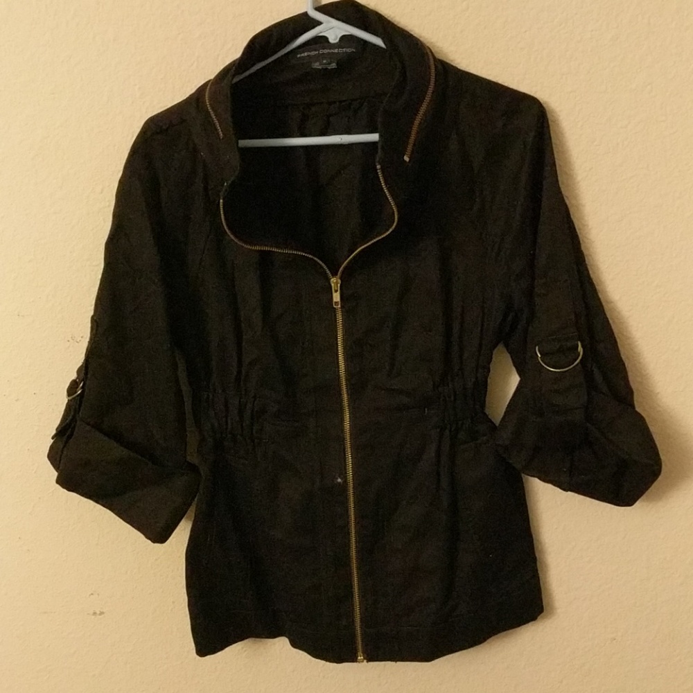 French Connection Black 3/4 Sleeve Utility Jacket